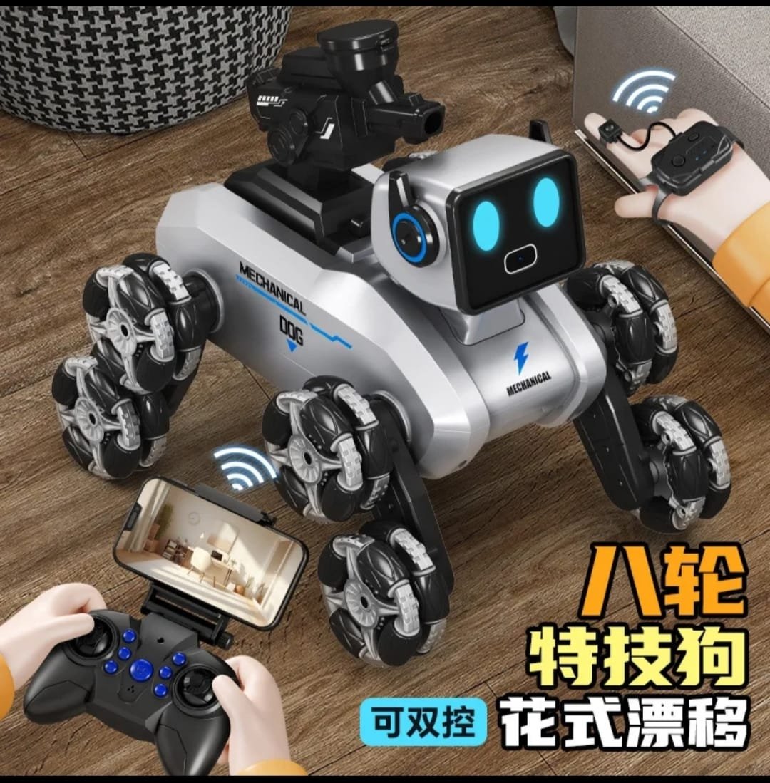 Perro robot dos referencias: dispara burbujas o graba recorrido